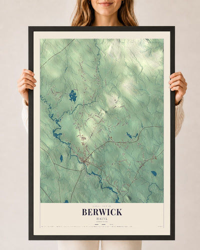 Berwick, Maine map print - 24 x 36 black Ayous wood frame