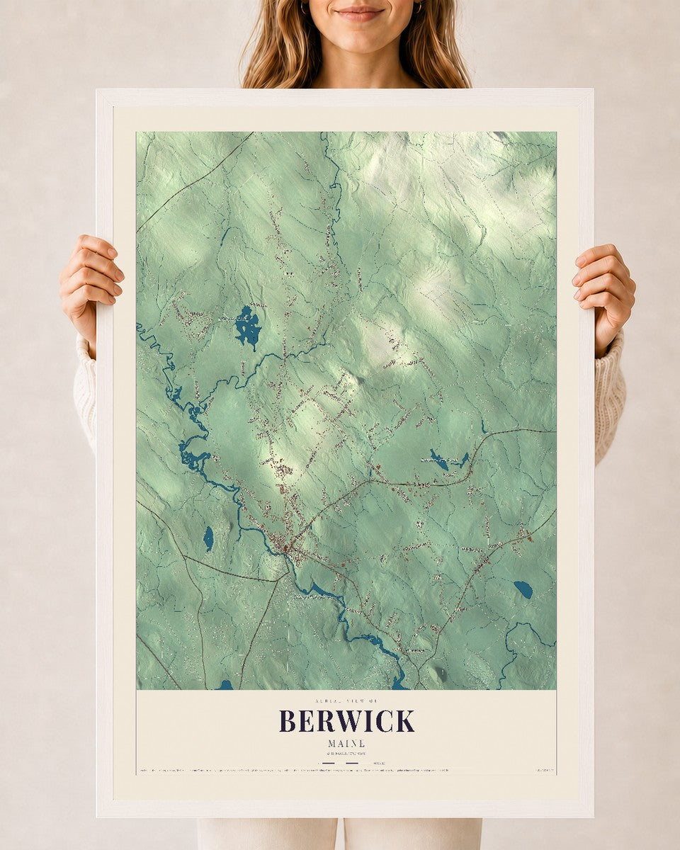 Berwick, Maine map print - 24 x 36 white Ayous wood frame