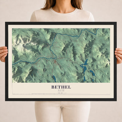 Bethel, Maine map print - 18 x 24 black Ayous wood frame