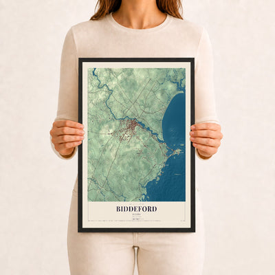 Biddeford, Maine map print - 12 x 18 black Ayous wood frame