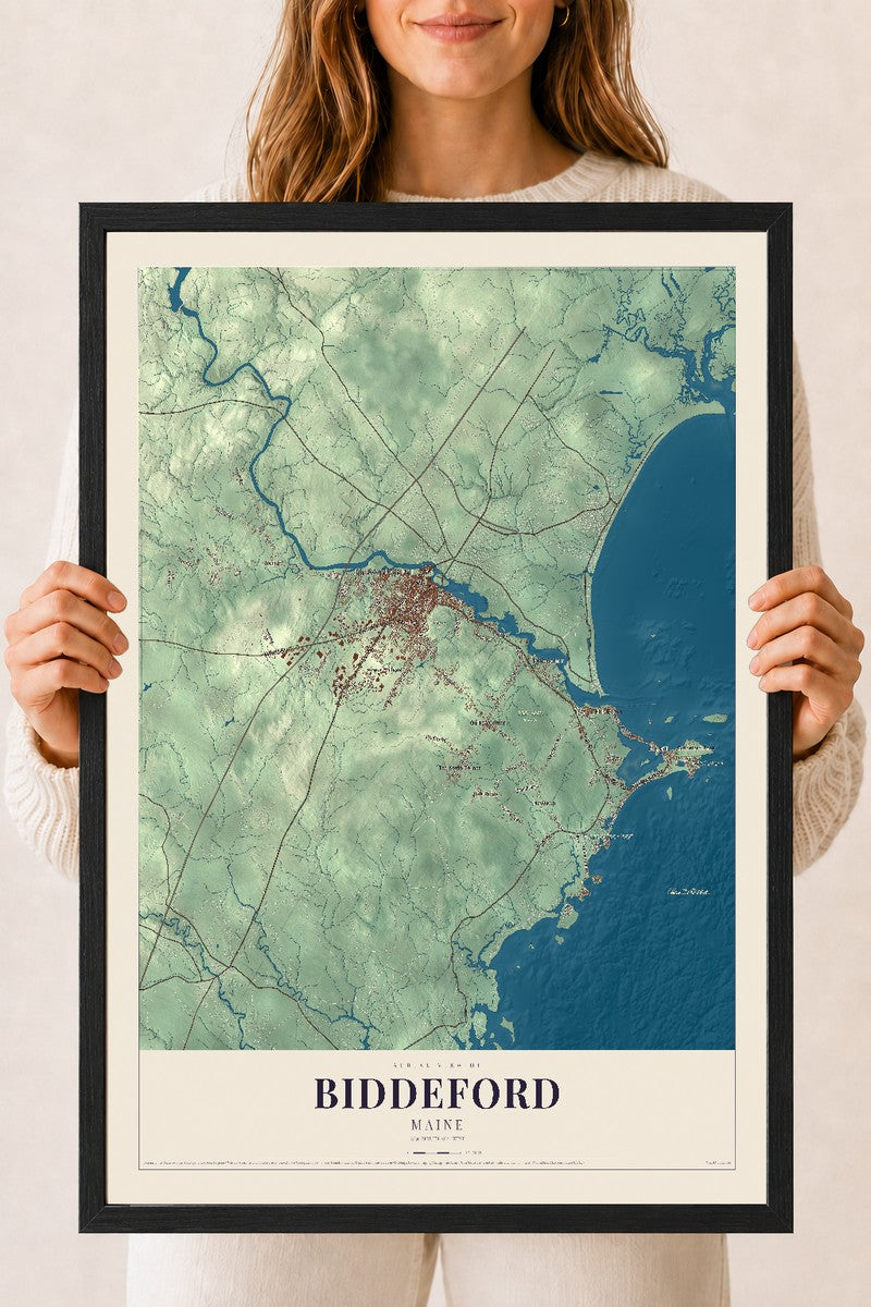 Biddeford, Maine map print - 18 x 24 black Ayous wood frame