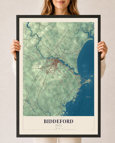 Biddeford, Maine map print - 24 x 36 black Ayous wood frame