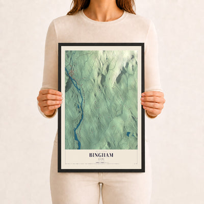 Bingham, Maine map print - 12 x 18 black Ayous wood frame