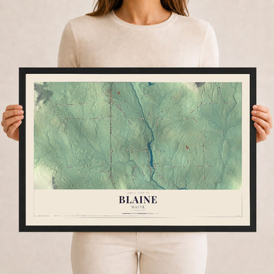 Blaine, Maine map print - 12 x 18 black Ayous wood frame