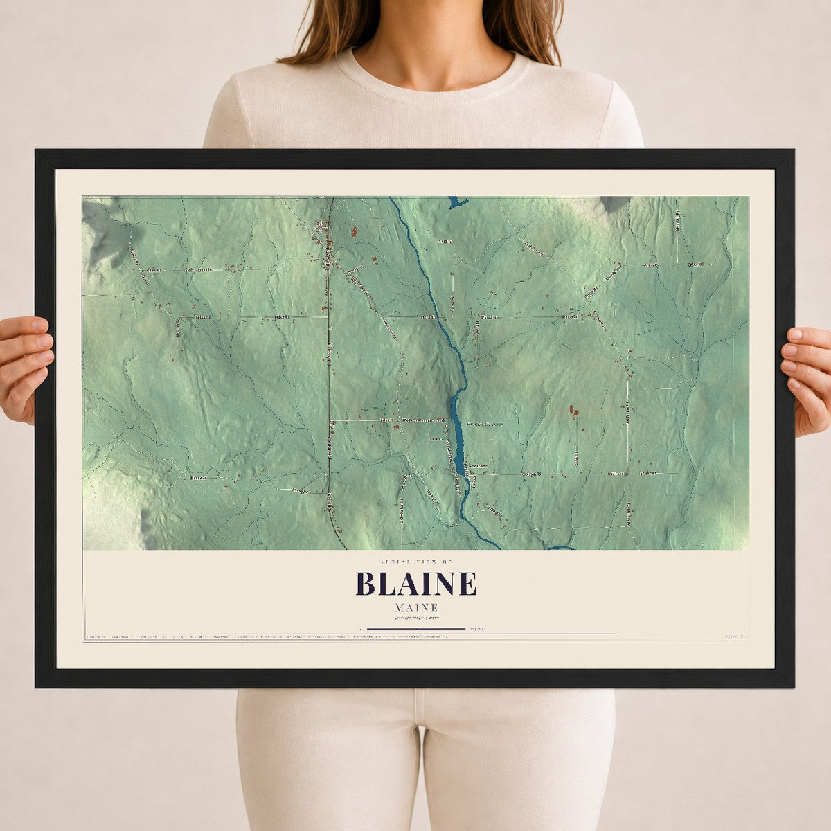 Blaine, Maine map print - 18 x 24 black Ayous wood frame