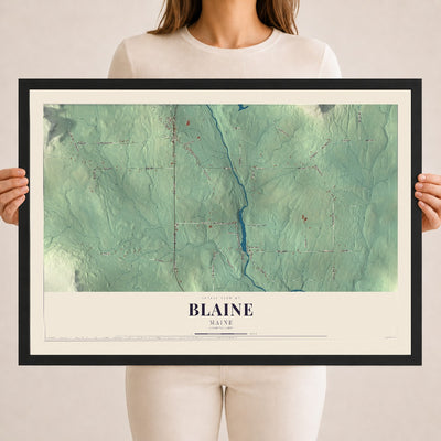 Blaine, Maine map print - 18 x 24 black Ayous wood frame