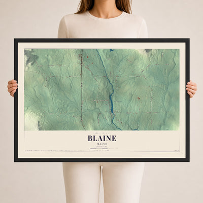 Blaine, Maine map print - 24 x 36 black Ayous wood frame