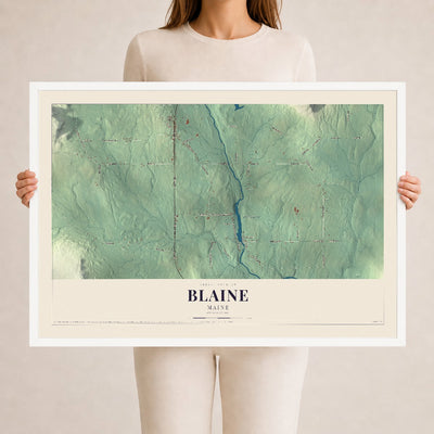 Blaine, Maine map print - 24 x 36 white Ayous wood frame