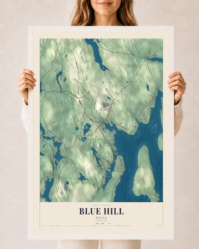 Blue Hill, Maine map print - 24 x 36 white Ayous wood frame