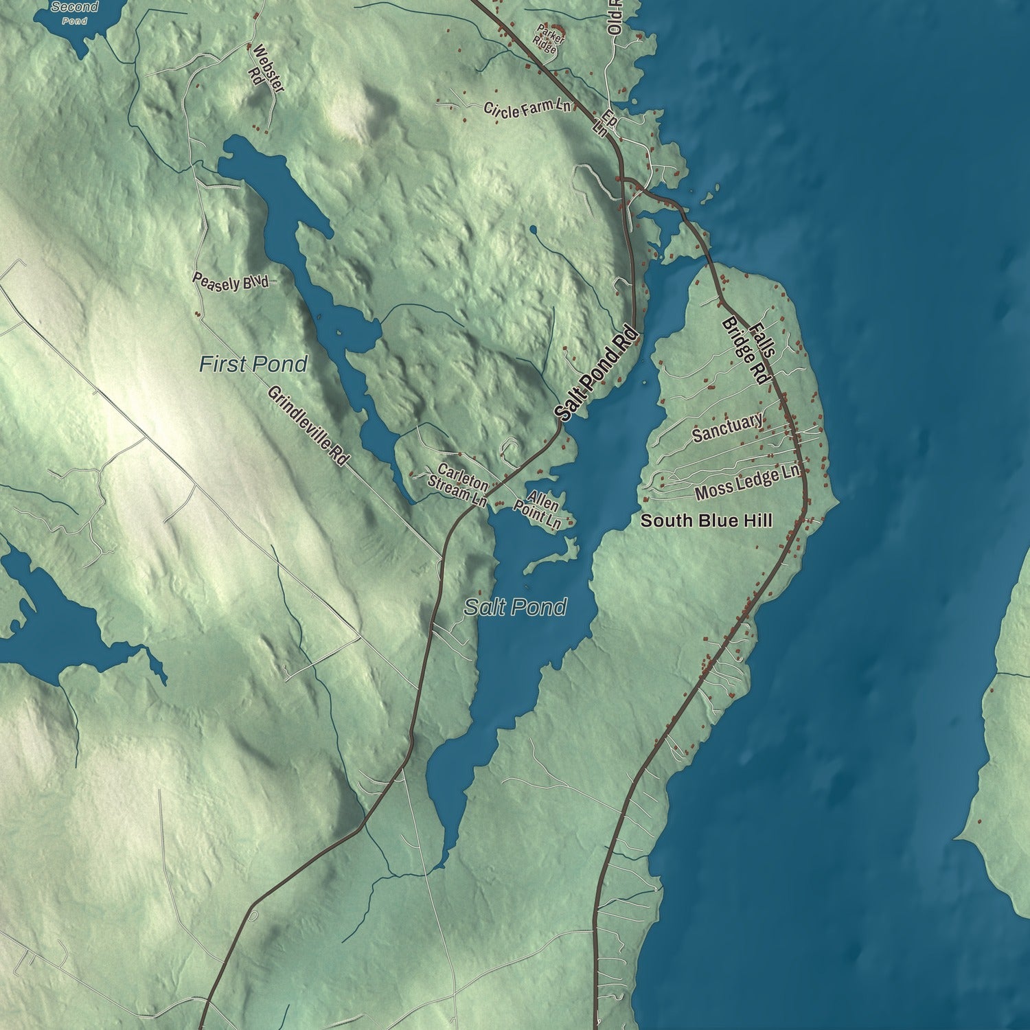 Terrain and local geography detail from the Blue Hill, Maine map