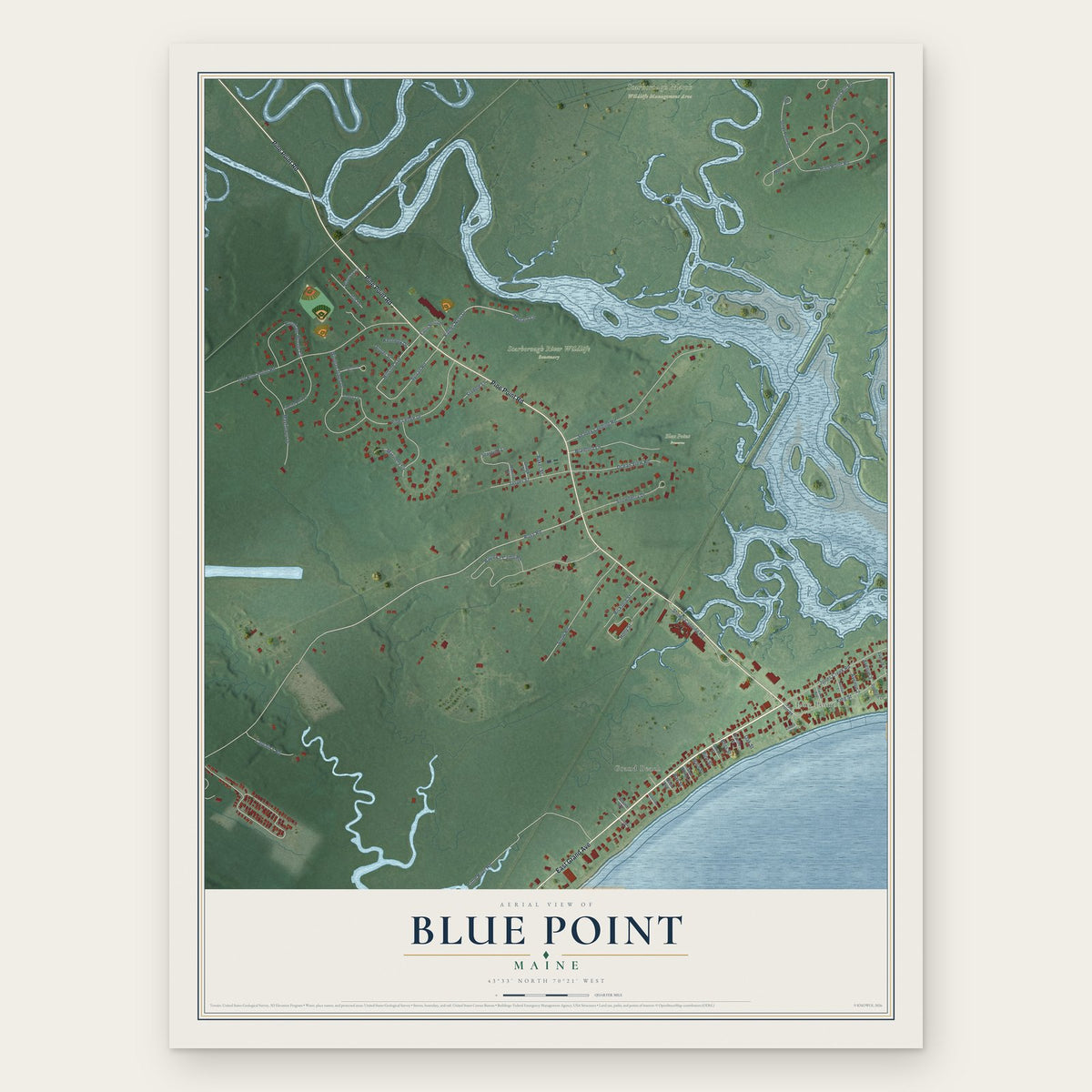 Blue Point, Maine map print, the full design