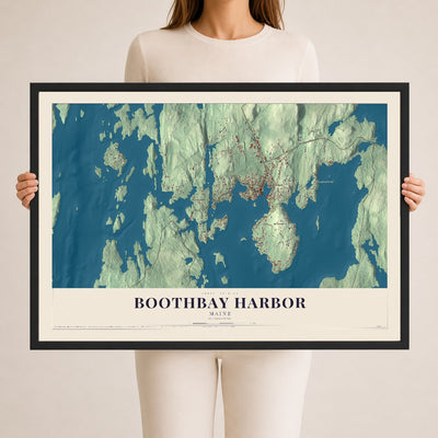 Boothbay Harbor, Maine map print - 24 x 36 black Ayous wood frame