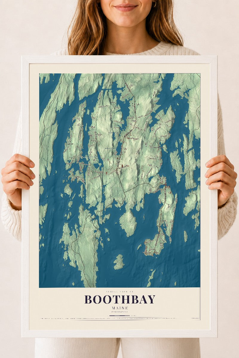 Boothbay, Maine map print - 18 x 24 white Ayous wood frame