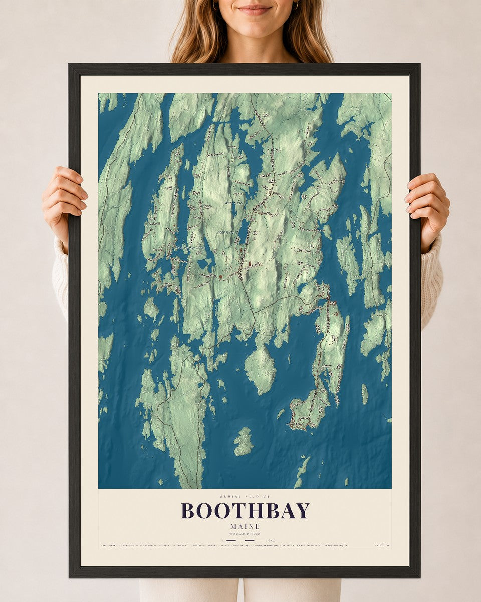 Boothbay, Maine map print - 24 x 36 black Ayous wood frame