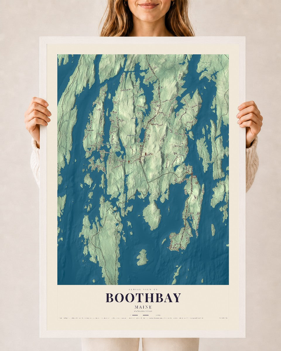 Boothbay, Maine map print - 24 x 36 white Ayous wood frame