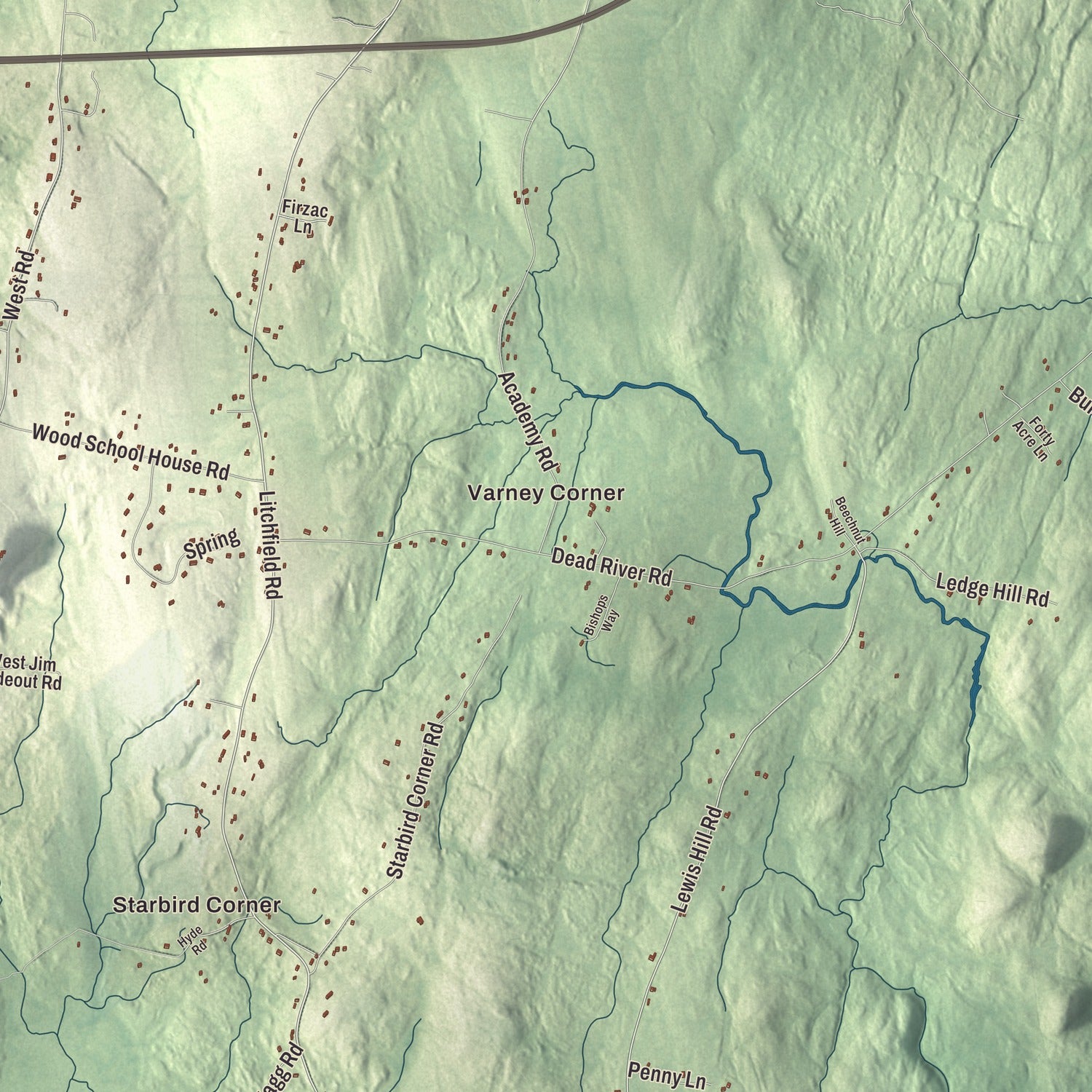 Street and neighborhood detail from the Bowdoin, Maine map
