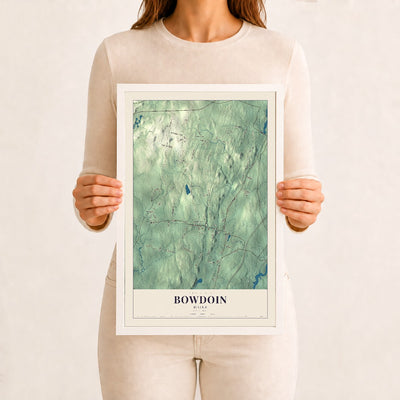 Bowdoin, Maine map print - 12 x 18 white Ayous wood frame