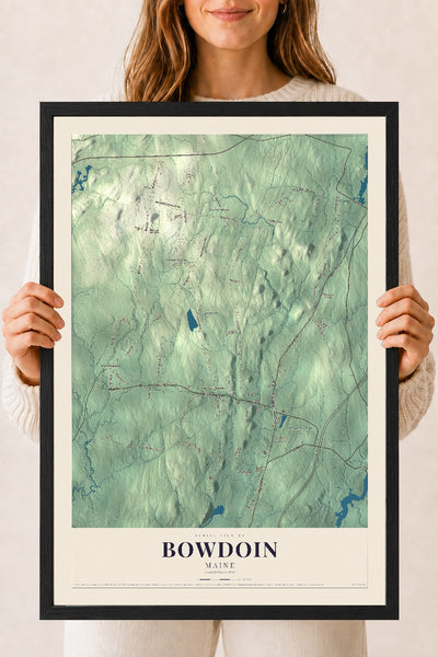 Bowdoin, Maine map print - 18 x 24 black Ayous wood frame