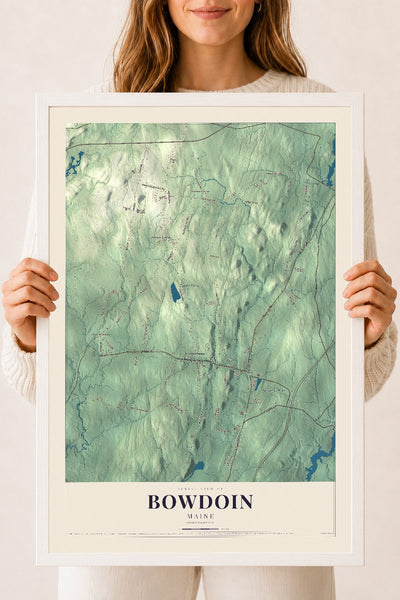 Bowdoin, Maine map print - 18 x 24 white Ayous wood frame
