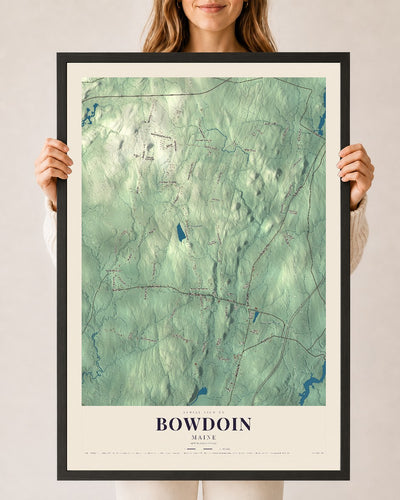 Bowdoin, Maine map print - 24 x 36 black Ayous wood frame