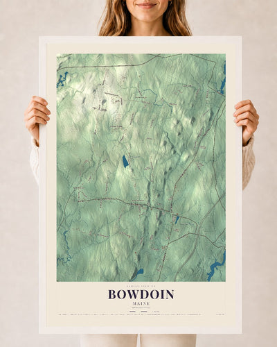 Bowdoin, Maine map print - 24 x 36 white Ayous wood frame