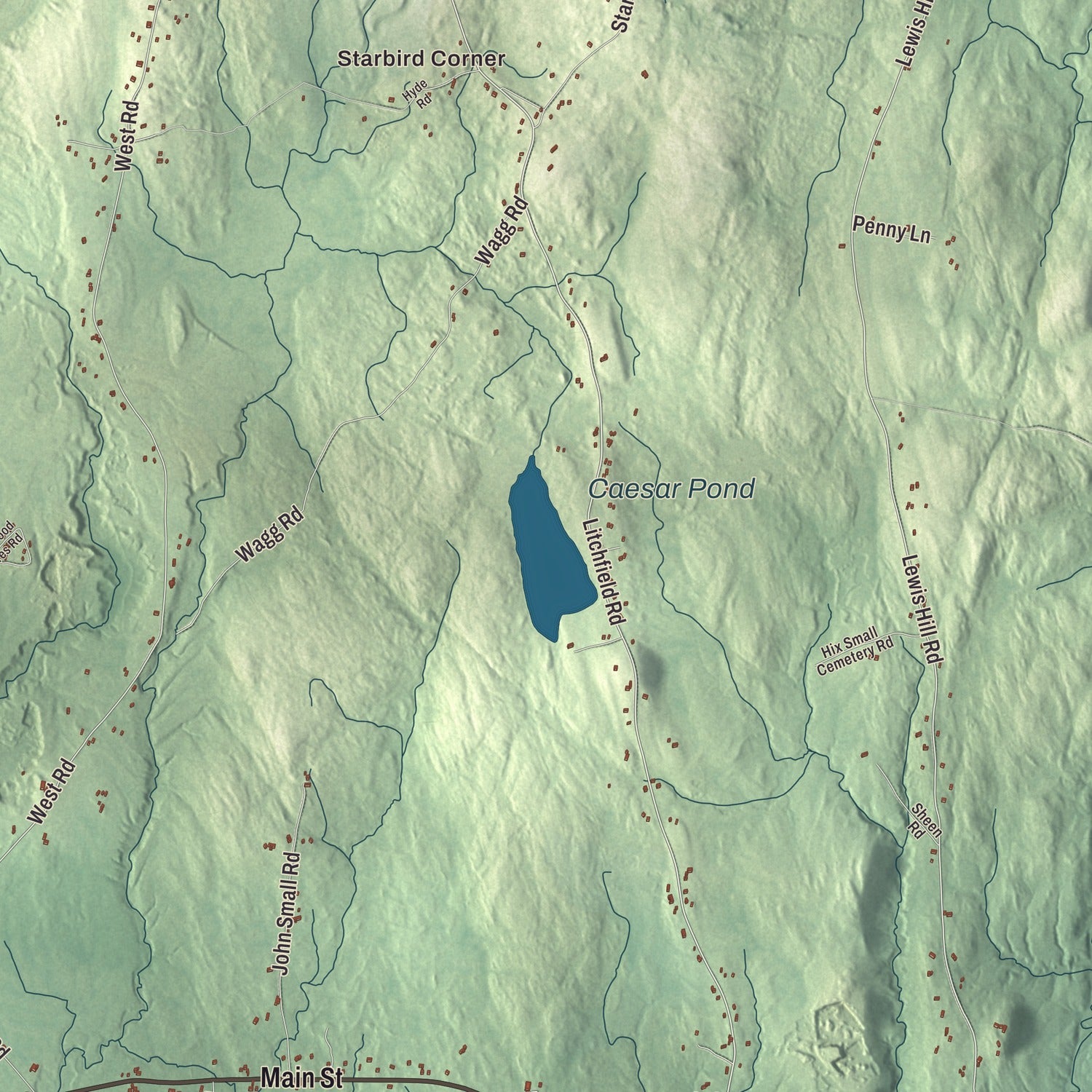Terrain and local geography detail from the Bowdoin, Maine map