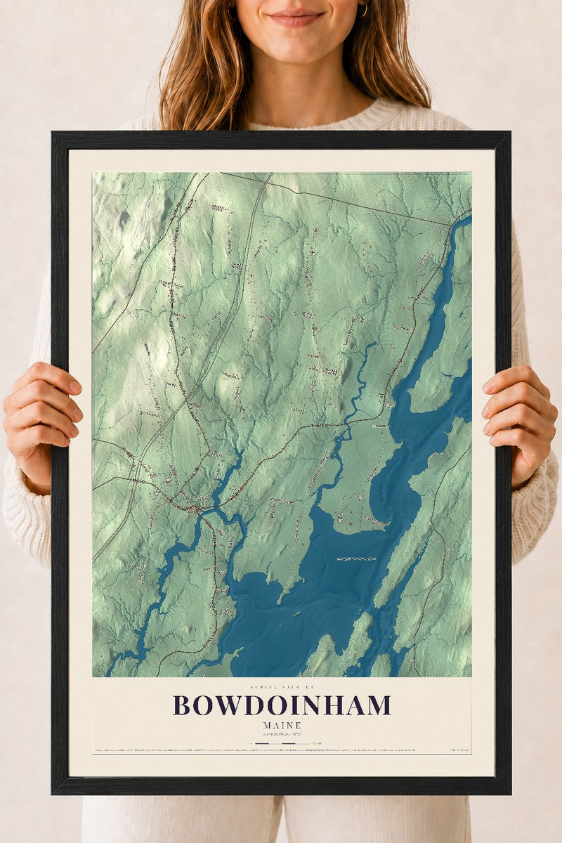Bowdoinham, Maine map print - 18 x 24 black Ayous wood frame