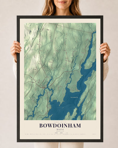 Bowdoinham, Maine map print - 24 x 36 black Ayous wood frame