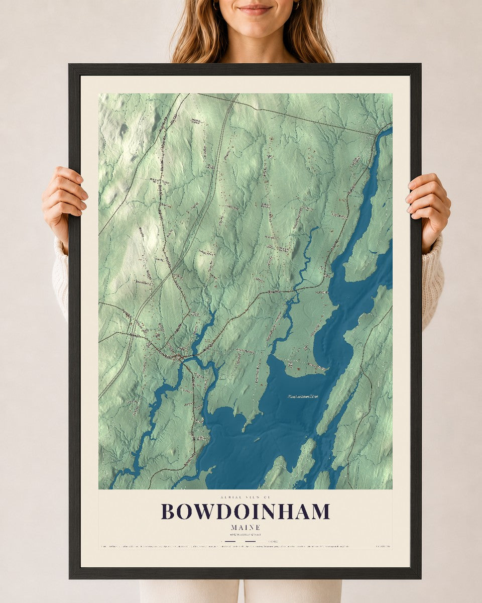 Bowdoinham, Maine map print - 24 x 36 black Ayous wood frame