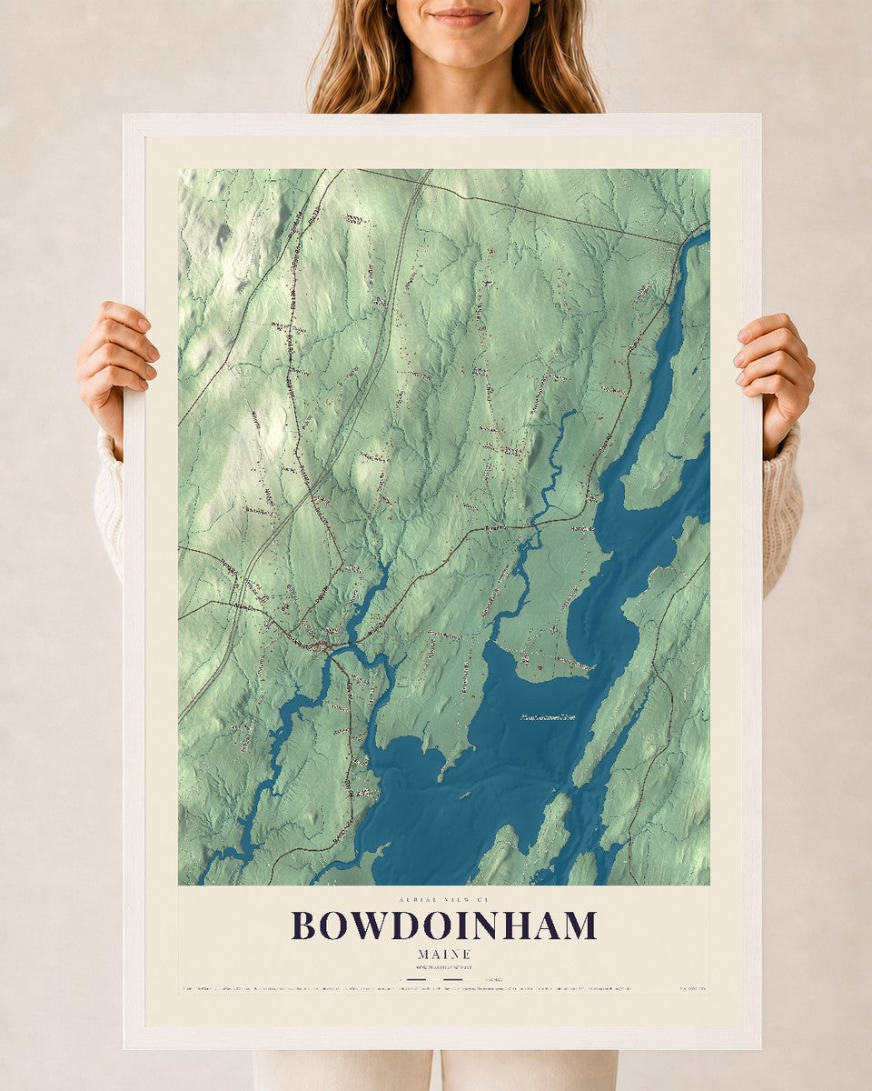 Bowdoinham, Maine map print - 24 x 36 white Ayous wood frame