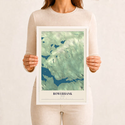 Bowerbank, Maine map print - 12 x 18 white Ayous wood frame