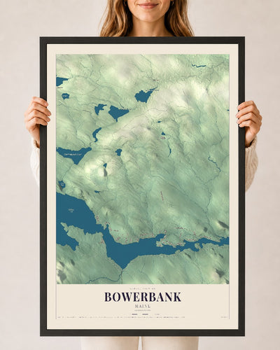 Bowerbank, Maine map print - 24 x 36 black Ayous wood frame