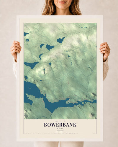 Bowerbank, Maine map print - 24 x 36 white Ayous wood frame