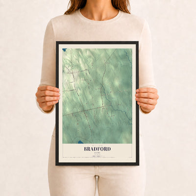 Bradford, Maine map print - 12 x 18 black Ayous wood frame