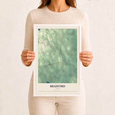 Bradford, Maine map print - 12 x 18 white Ayous wood frame