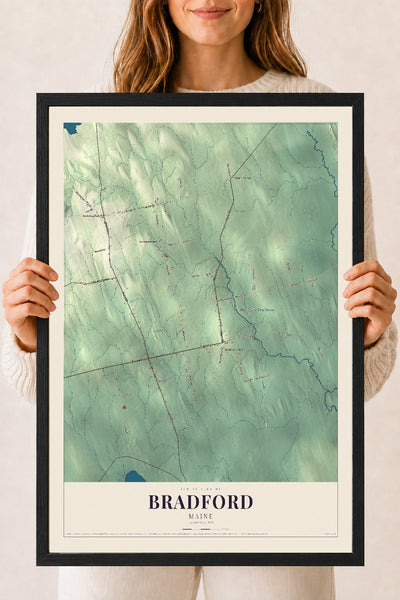 Bradford, Maine map print - 18 x 24 black Ayous wood frame
