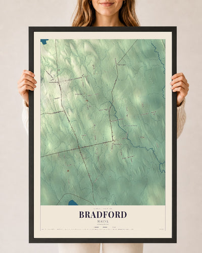 Bradford, Maine map print - 24 x 36 black Ayous wood frame