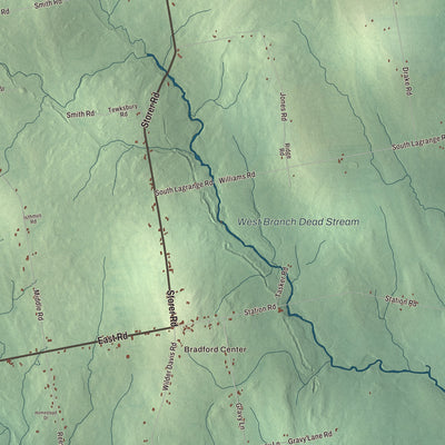 Terrain and local geography detail from the Bradford, Maine map