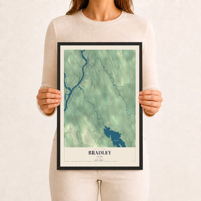 Bradley, Maine map print - 12 x 18 black Ayous wood frame