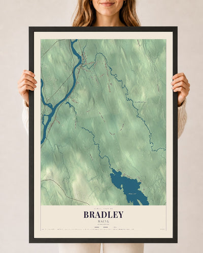 Bradley, Maine map print - 24 x 36 black Ayous wood frame