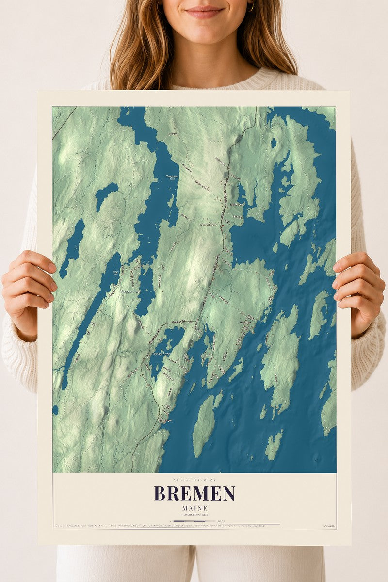 Bremen, Maine map print - 18 x 24 archival matte print