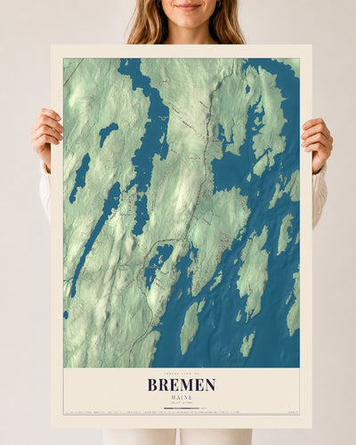 Bremen, Maine map print - 24 x 36 archival matte print