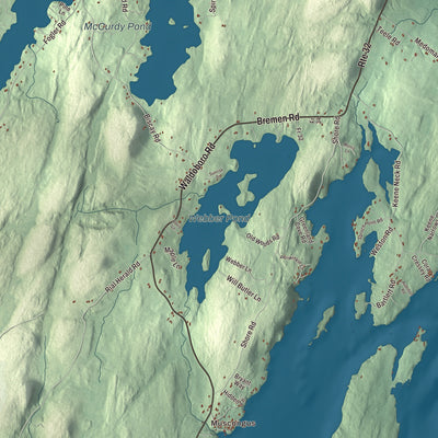 Terrain and local geography detail from the Bremen, Maine map
