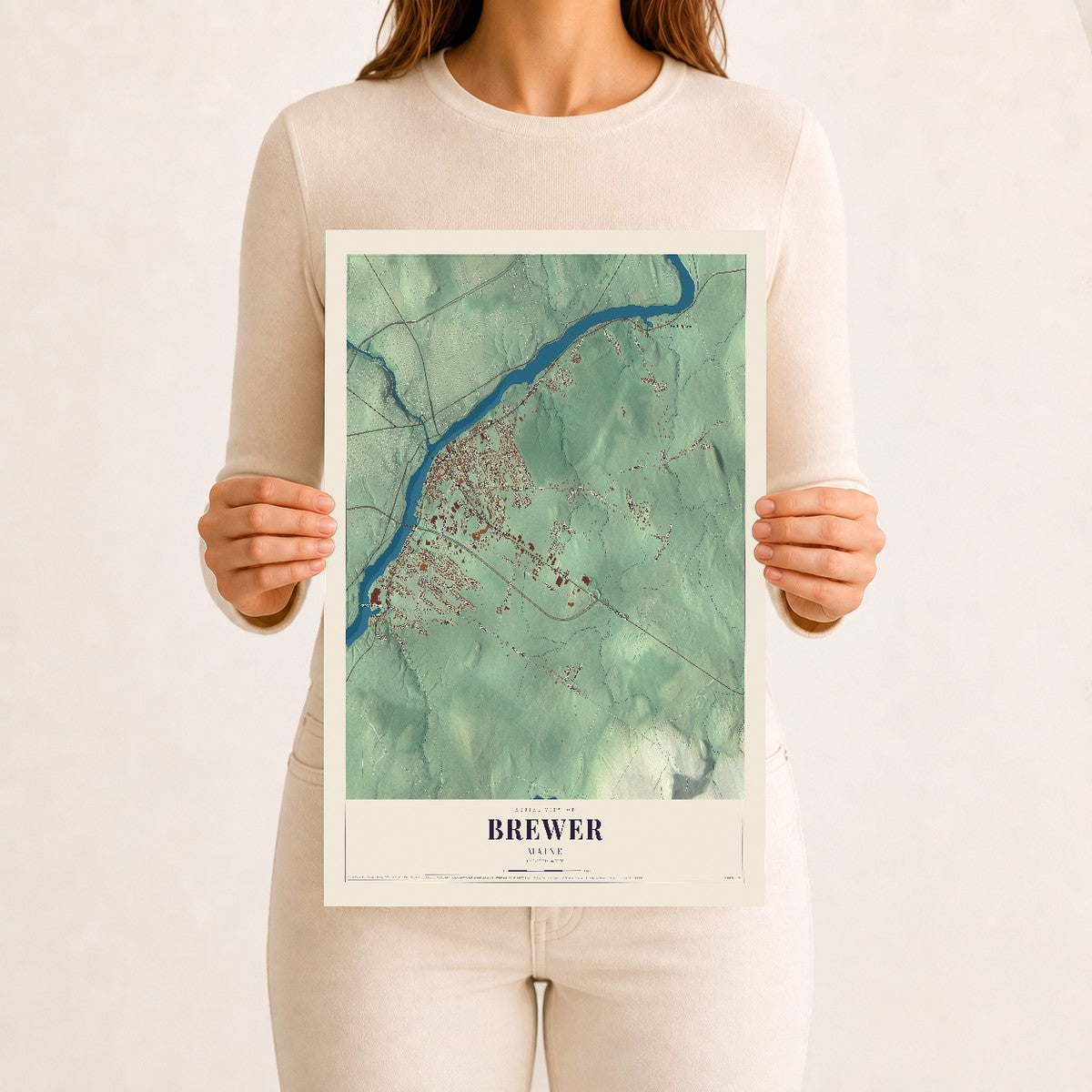Brewer, Maine map print - 12 x 18 archival matte print