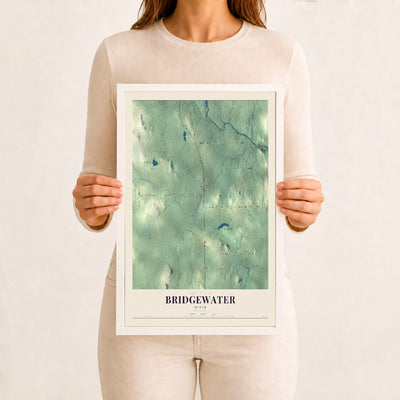 Bridgewater, Maine map print - 12 x 18 white Ayous wood frame