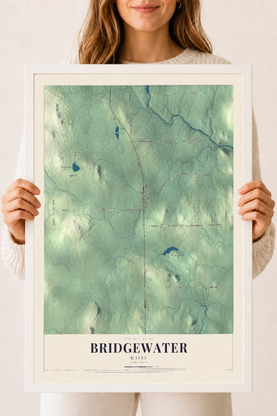 Bridgewater, Maine map print - 18 x 24 white Ayous wood frame