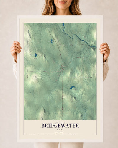 Bridgewater, Maine map print - 24 x 36 white Ayous wood frame