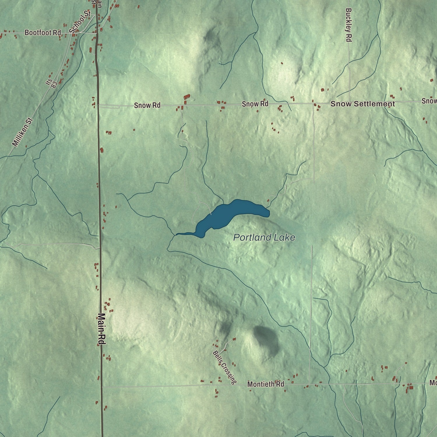 Terrain and local geography detail from the Bridgewater, Maine map