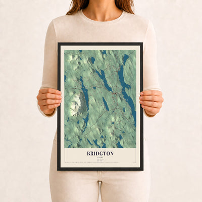 Bridgton, Maine map print - 12 x 18 black Ayous wood frame