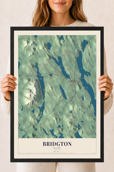 Bridgton, Maine map print - 18 x 24 black Ayous wood frame